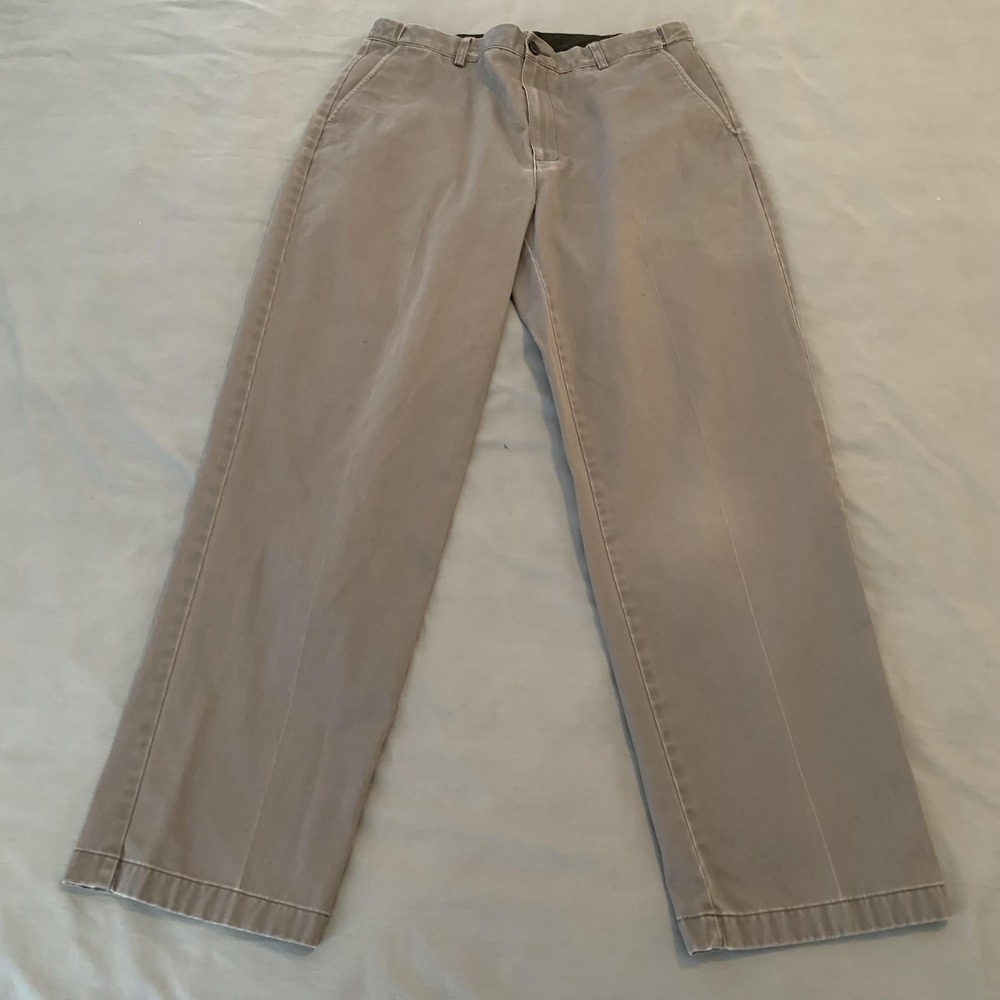 L.L.Bean Chino Pants Mens 35x32 Gray Comfort Waist Cotton Straight Leg Classic